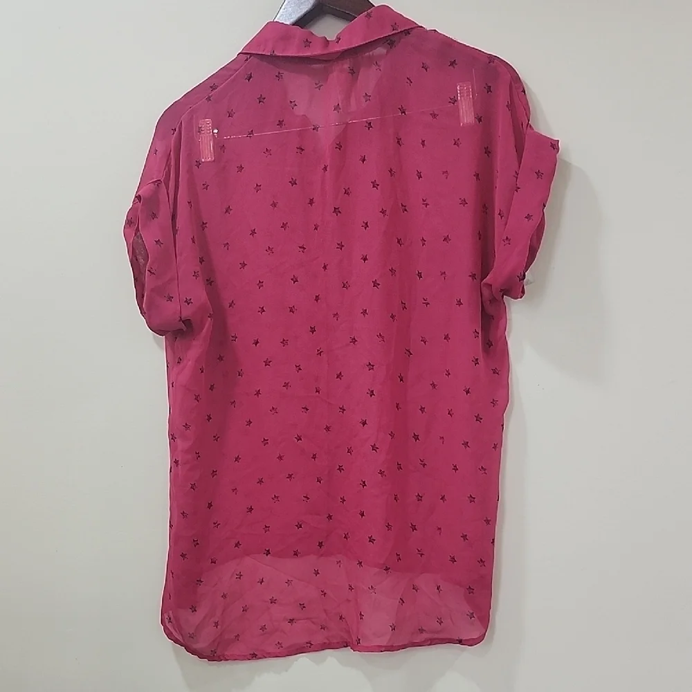 Vibrant Pink Notched Collar Cuffed Sleeve Top - Picture 9 of 9
